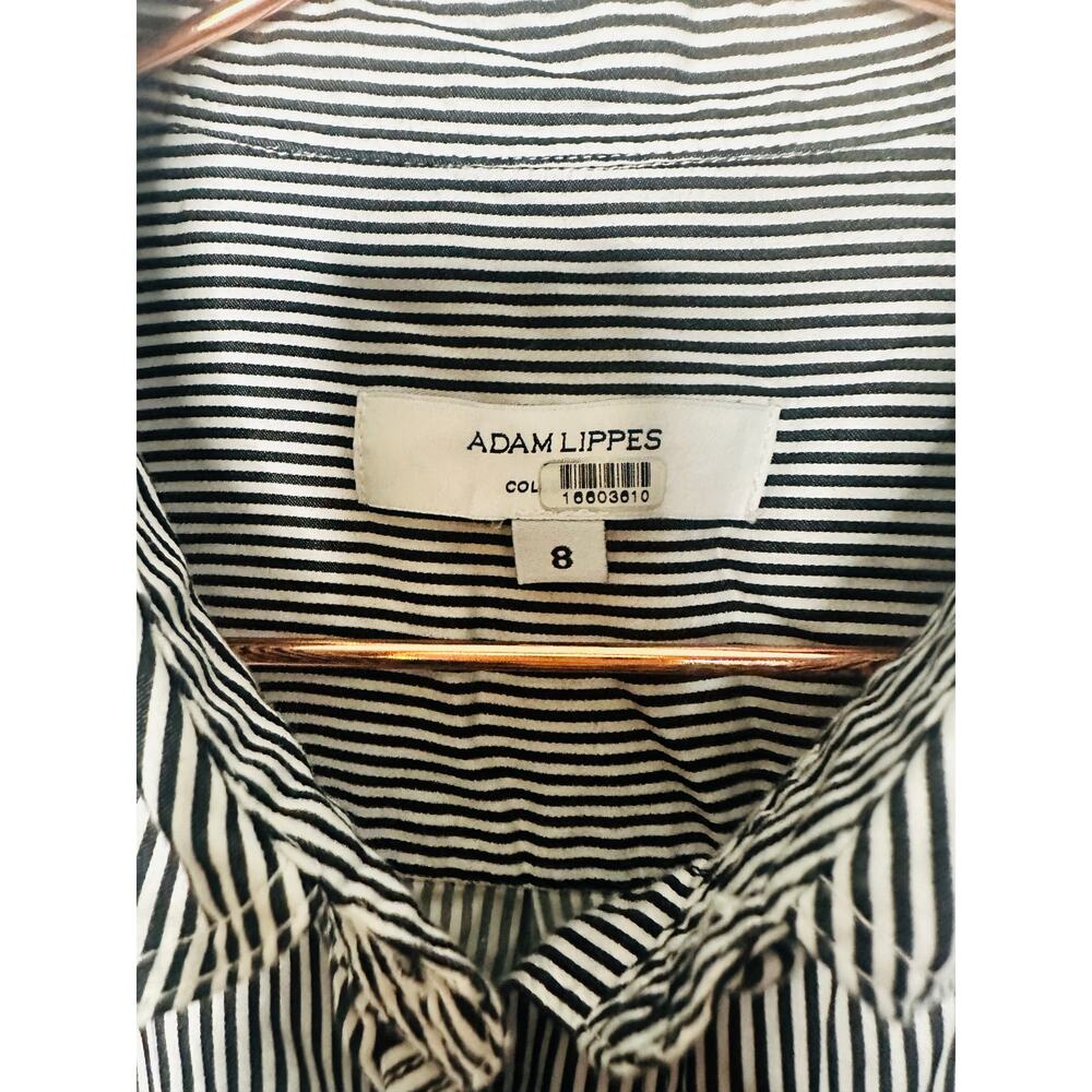 ADAM LIPPES x RTR Blue White Striped Front Button Collared Waist Tie Dress 8 - Picture 9 of 13